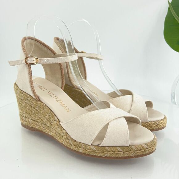 Stuart Weitzman Mirela II Women's Size 9 B Canvas Espadrille Wedge Sandals Ivory - Picture 1 of 15